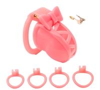 Chastity Cage Men - Bow-Tie Shaped with 4 Different Sizes Rings Penis Cage Sex Toy for Men SM Fetish Long-Term Wear & Bondage (Pink)