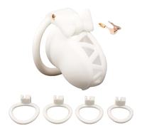 Chastity Cage Men - Bow-Tie Shaped with 4 Different Sizes Rings Penis Cage Sex Toy for Men SM Fetish Long-Term Wear & Bondage (White)