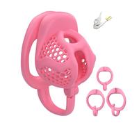 Chastity Cage Men Sex Toy Accessories with 3 Rings, Anti-Slip Belt Fixation Design, 3D Print Cock Cage SM Invisible Lock Penis Bondage Set (Pink,Hive)