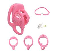 Chastity Cage Men Sex Toy Accessories with 3 Rings, Anti-Slip Belt Fixation Design, 3D Print Cock Cage SM Invisible Lock Penis Bondage Set (Pink+Belt,Hive)