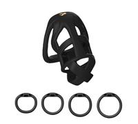 Chastity Cage Men with 4 Cockrings Breathable Chastity Belt SM Sex Toys with Recessed Cylinder and 2 Keys Penis Cage Set (Black,L)