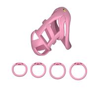 Chastity Cage Men with 4 Cockrings Breathable Chastity Belt SM Sex Toys with Recessed Cylinder and 2 Keys Penis Cage Set (Pink,L)