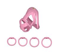 Chastity Cage Men with 4 Cockrings Breathable Chastity Belt SM Sex Toys with Recessed Cylinder and 2 Keys Penis Cage Set (Pink,M)