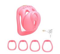 Chastity Cage Sissy Lock with 4 Size Rings Breathable Resin Cock Lage SM Bondage Gear 3D Printing Adult Wearable Devices for Men (Pink,S)