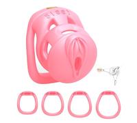 Chastity Cage Sissy Lock with 4 Size Rings Breathable Resin Cock Lage SM Bondage Gear 3D Printing Adult Wearable Devices for Men (Pink,L)