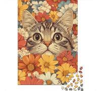 Chat au milieu Des Fleurs Set De 1000 Piezas Papel Reciclado Puzzle Familiar Aficionados A Los Ocio En Casa Entretenimiento Fin De Semana Fácil Almacenar 52x38cm/1000pcs