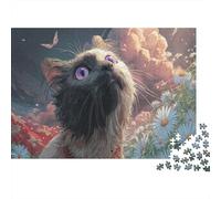 Chat aux yeux Violets Dans le Champ de Margarite 1000 Pieces Puzzles Adults and Children Pet Cadeau Anti-Stress Activité De Détente Décoration De Salon 52x38cm/1000pcs