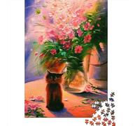 Chat Avec Des Fleurs 1000 Piezas Papel Puzzle para Adultos Portátil Noche De Juegos En Familia Desafiante Y Divertido Ocio En Casa 70x50cm/1000pcs