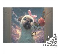 Chat Avec Rose Bow Holding Rose 1000 Piece Picture Puzzle Adults and Children Pet Cadeau Idéal Activité Relaxante Tableau Décoratif 52x38cm/1000pcs