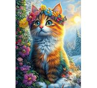 Chat Avec UNE couronne de Fleurs in Snowy Garden Puzzle 500 Piezas Cartón Grueso para Adultos Y Adolescentes Mitos fantásticos Ocio Doméstico Terapia Relajación Mejor Valorado Idea De Regalo 500 PCS