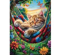 Chat dormant Dans un hamac Rompecabezas 300 Piezas Cartón Grueso para Parejas Mitos fantásticos Cuento De Hadas Desarrollo Habilidades Pieza Decorativa Casa Pack Completo Regalo Cumpleaños 300 PCS