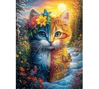 Chat mi-Bleu mi-Orange Dans le Jardin Fleuri Puzzle 1000 Piezas Cartón Grueso para Adultos Y Adolescentes Animal Cuento de Hadas fantástico Calmar La Mente Entretenimiento Casero Regal