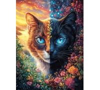 Chat mi-Noir mi-Blanc Dans le Jardin Fleuri Rompecabezas 1000 Piezas Cartón Resistente para Mayores Mitos fantásticos Actividad para La Mente Desconectar Rutina Garantía Satisfacción 1000 PCS