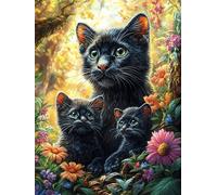 Chat noir avec ses chatons dans le jardin Rompecabezas 1000 Piezas Cartón Grueso Para Parejas Mitos cuento de hadas Desarrollo Habilidades Pieza Decorativa Casa Pack Completo Regalo Cumpleaños 1000 PC