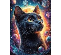 Chat Noir Dans la Nuit galactique Rompecabezas 500 Piezas Cartón para Principiantes Mitos Animal Planta Días Lluviosos para Pasar Tiempo Vacaciones Fines De Semana Regalo Cumpleaños 500 PCS