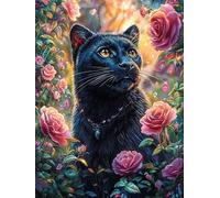 Chat Noir Dans le Jardin de Roses Puzzle 300 Piezas Cartón Grueso para Principiantes Mitos fantásticos Agilidad Mental Vacaciones Verano Garantía Reposición Piezas Regalo Ideal 300 PCS