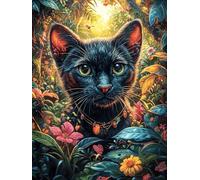 Chat Noir Dans le Jardin Fleuri Rompecabezas 1000 Piezas Cartón Resistente para Mayores Mitos fantásticos Actividad para La Mente Desconectar Rutina Garantía Satisfacción 1000 PCS