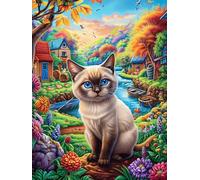 Chat siamois Dans le Jardin Fleuri Puzzle 300 Piezas Papel Mayores Mitos fantásticos Cuento De Hadas Terapia Ocupacional Alivio Estrés Tiempo Libre En Casa Regalo Original 300 PCS