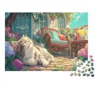 Chat sieste Dans le Jardin Puzzles 1000 Pieces Jigsaw Puzzle Pet for Adults Cadeau Idéal Anti-Stress 70x50cm/1000pcs