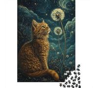 Chat Sous le Ciel étoilé Puzzle De 1000 Trozos Papel Grueso Rompecabezas Compatible con Tabla Personas Que Aman Entrenamiento Cerebral 52x38cm/1000pcs