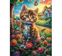 Chat tigré dans le jardin fleuri Puzzle 1000 Piezas Cartón Grueso Para Principiantes Mitos fantásticos Cuento De Hadas Agilidad Mental Vacaciones Verano Garantía Reposición Piezas Regalo Ideal 1000 PC