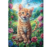 Chat tigré Dans le Jardin Fleuri Puzzle 300 Piezas Cartón Grueso para Adultos Mitos fantásticos Cuento De Hadas Diversión Grupal Entrenamiento Cerebral Regalo Navideño Regalo Ideal 300