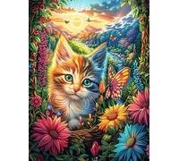 Chat tigré Dans le Jardin Fleuri Puzzle 300 Piezas Cartón Grueso para Toda La Familia Mitos fantásticos Noches Juegos En Familia Relajación Concentración Regalo Corporativo Regalo Ideal 300 PCS