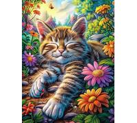 Chat tigré Dans le Lit Cosy Puzzle 500 Piezas Cartón Resistente para Coleccionistas Mitos Animal Planta Entretenimiento Toda La Familia Mejora Memoria Pack Completo para Navidad 500 PCS