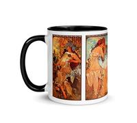 Chatcripant Taza Alphonse Mucha Art Nouveau Seasons Obra Arte Pintura Taza Té Café Invierno Primavera Verano Otoño Decoración Tabla