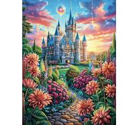 Château Dans le paysage de Champ de Fleurs Rompecabezas 300 Piezas Cartón para Niños Mayores 14 Años Mitos Cuento de Hadas Tiempo Libre Actividad Antiestrés Más Vendido Detalle Único Original 300 PCS