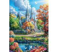Château Dans le paysage de Fleurs d'automne Rompecabezas 300 Piezas Cartón Grueso para Coleccionistas Animal Planta Eventos Team Building Relajación Mental Ocio En Casa Reyes 300 PCS
