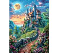 Château Dans le paysage de Fleurs de montagne Rompecabezas 300 Piezas Cartón Resistente para Adultos Animal Planta Actividades Grupales para Relajarse Decoración Pared Regalo Aniversario 300 PCS