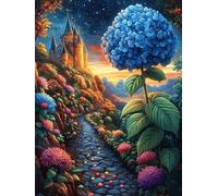 Château enchanté Avec Des hortensias Bleus Rompecabezas 300 Piezas Cartón para Toda La Familia Mitos Animal Planta Tiempo Libre Entretenimiento Sin Pantalla 300 PCS