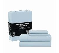 CHATEAU HOME COLLECTION Juego de sábanas 100 % Tencel, suaves, transpirables, de 300 hilos, certificado Oeko-TEX, sábanas refrescantes, se adapta a colchones de hasta 17 pulgadas, color azul claro