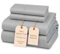 CHATEAU HOME COLLECTION Sábanas King - Sábanas de Cama King de 800 Hilos, sábanas y Fundas de Almohada de algodón Egipcio Plateado, sábanas de Tejido de satén, sábanas de Bolsillo Profundo, sábanas