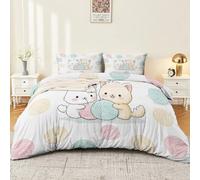 Chaton Animal - Funda de edredón (200 x 200 cm), color blanco y suave, transpirable, material de microfibra, transpirable, 2 fundas de almohada, color blanco