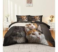 Chaton Animal Lindo - Funda nórdica de 140 x 200 cm, color negro hipoalergénico transpirable, microfibra, juego de cama, retrato animal para niña niño y 2 fundas de almohada