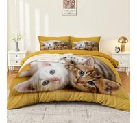 Chaton Animal Mignon Photography - Juego de cama de 140 x 200 cm, diseño de animales con funda nórdica, color amarillo suave microfibra con cremallera y 1 funda de almohada de 65 x 65 cm