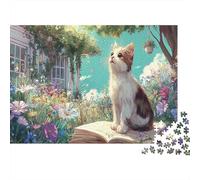 Chaton Assis Sur Livre Ouvert Puzzles 1000 Pieces Jigsaw Puzzle Pet for Adults Cadeau Idéal Anti-Stress 52x38cm/1000pcs