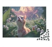 Chaton Dans Lily of The Valley Field Picture Puzzle 1000 Pieces Jigsaw Puzzles Pet for Adults Cadeau De Fête Décoration D’intérieur 52x38cm/1000pcs