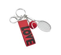 Chatonshen Llavero con Raqueta de Tenis Mini Balón Y Cinta con Letra Metal Tamaño Compacto Fácil de Llevar Adecuado para Regalo a Jóvenes Estudi, Rojo