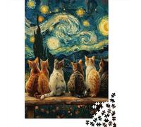 Chats Sous le Ciel étoilé 1000 Piezas Cartón Resistente Puzzle para Adultos Portátil Actividad Vinculación Familiar Ocio En Casa Desafiante Divertido 70x50cm/1000pcs