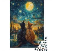 Chats Sous le Ciel étoilé Set De 1000 Piezas Papel Reciclado Puzzle Familiar Actividad Vinculación Familiar Fácil Limpiar Entretenimiento Fin Semana 52x38cm/1000pcs