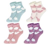 ChAusa 4 Pares Calcetine de Peluche para Mujer, Invierno Calcetine Vellón, Novedad Funky Lindo Calcetines Divertidos Calcetines Gruesos Mujer, para Mujeres y Niñas (Blanco, Rosa, Morado, Verde)