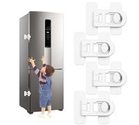 ChAusa 4 Piezas Cerradura para Puerta de Frigorífico Cierre Seguridad Cajones Bebe Candado Nevera Autoadhesiva,Candado Frigorifico de Bebés Niños para Armario Cajón Arandela(Blanco)