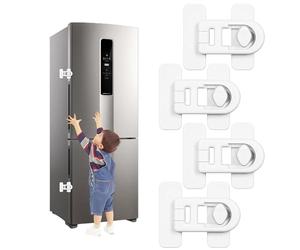 ChAusa 4 Piezas Cerradura para Puerta de Frigorífico Cierre Seguridad Cajones Bebe Candado Nevera Autoadhesiva,Candado Frigorifico de Bebés Niños para Armario Cajón Arandela(Blanco)