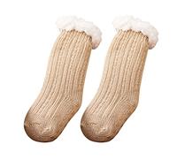 Chaussettes - Calcetines de esquí para bebé y niña, con asas, unisex, forro polar, cálidos y gruesos, caqui, 0-6 meses