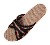 Chausson femme ete confort,chaussures femme coton d'été - Chausson lin tiras cruzadas, pantufla par interior-exterior, sandalia cómoda multiusos, multicolor, 42 EU