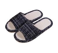 Chausson Femme Ete Interieur - Chausson femme Confort Chic Pantuflas de algodón y lino Zapatos Invitados Slippers Transpirable Zapatillas De Hogar Antideslizante Zapato Grande Talla Slippers, Negro
