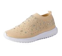 Chaussures de Marche - Basket toile femme d'été Sneakers colorful Shoes Mode Basquetas àtisspement Volant Baskets Slip on Chaussures Enfiler Shoe Grande taille Sneaker Plateforme Chaussure, caqui, 42